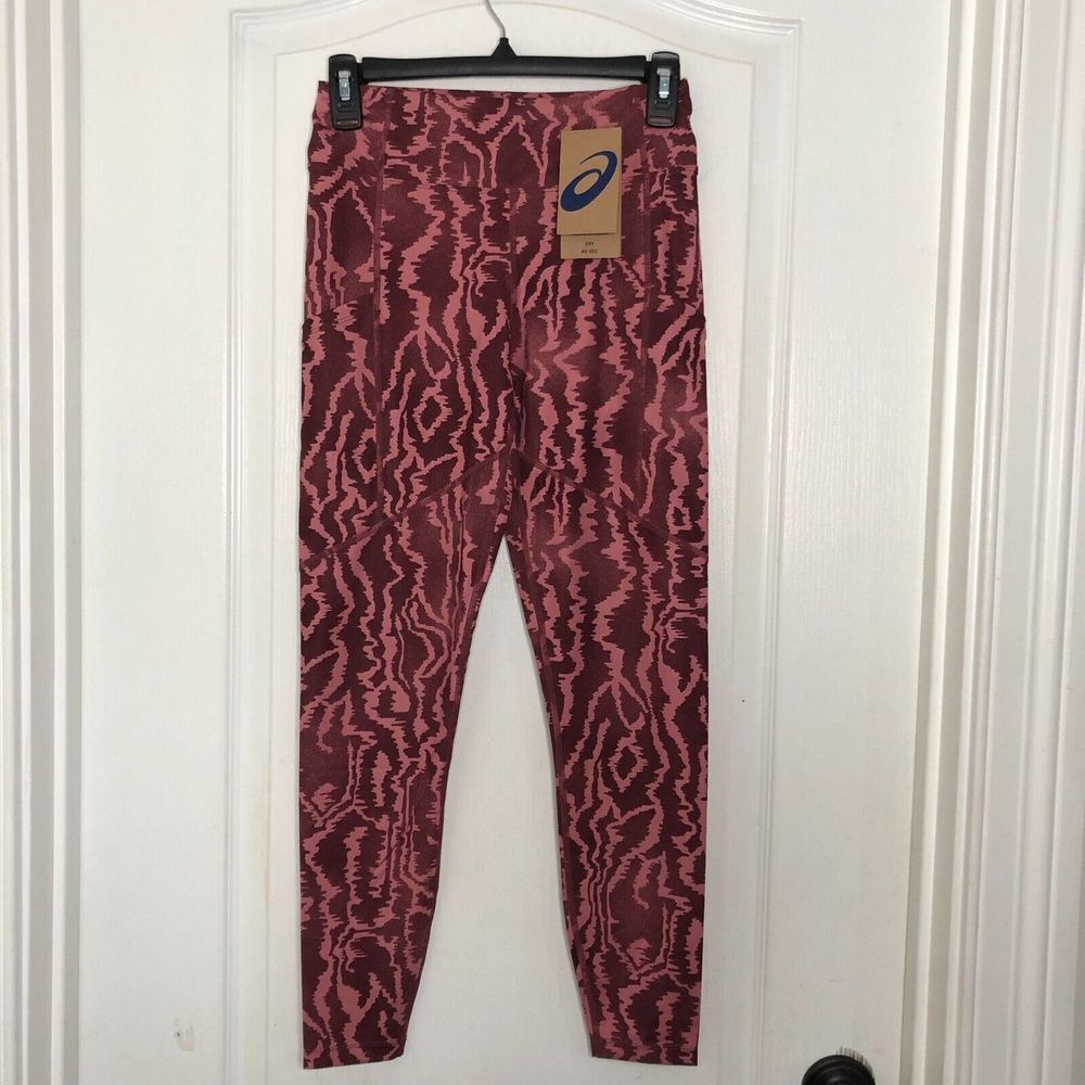 Asics Womens Love Core Train Printed Tight Burgundy Pink Leggings 2032C055 S‎
